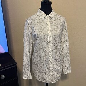 Talbots White Button Down Shirt with Gold Accents